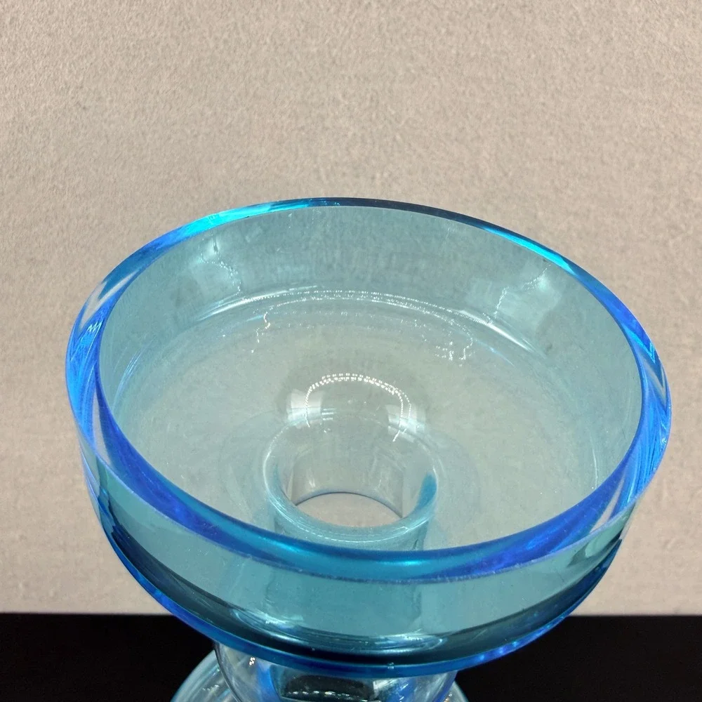 Vtg Scandinavian Blue Glass Vase – Nuutajärvi Geometric Oiva Toikka Style